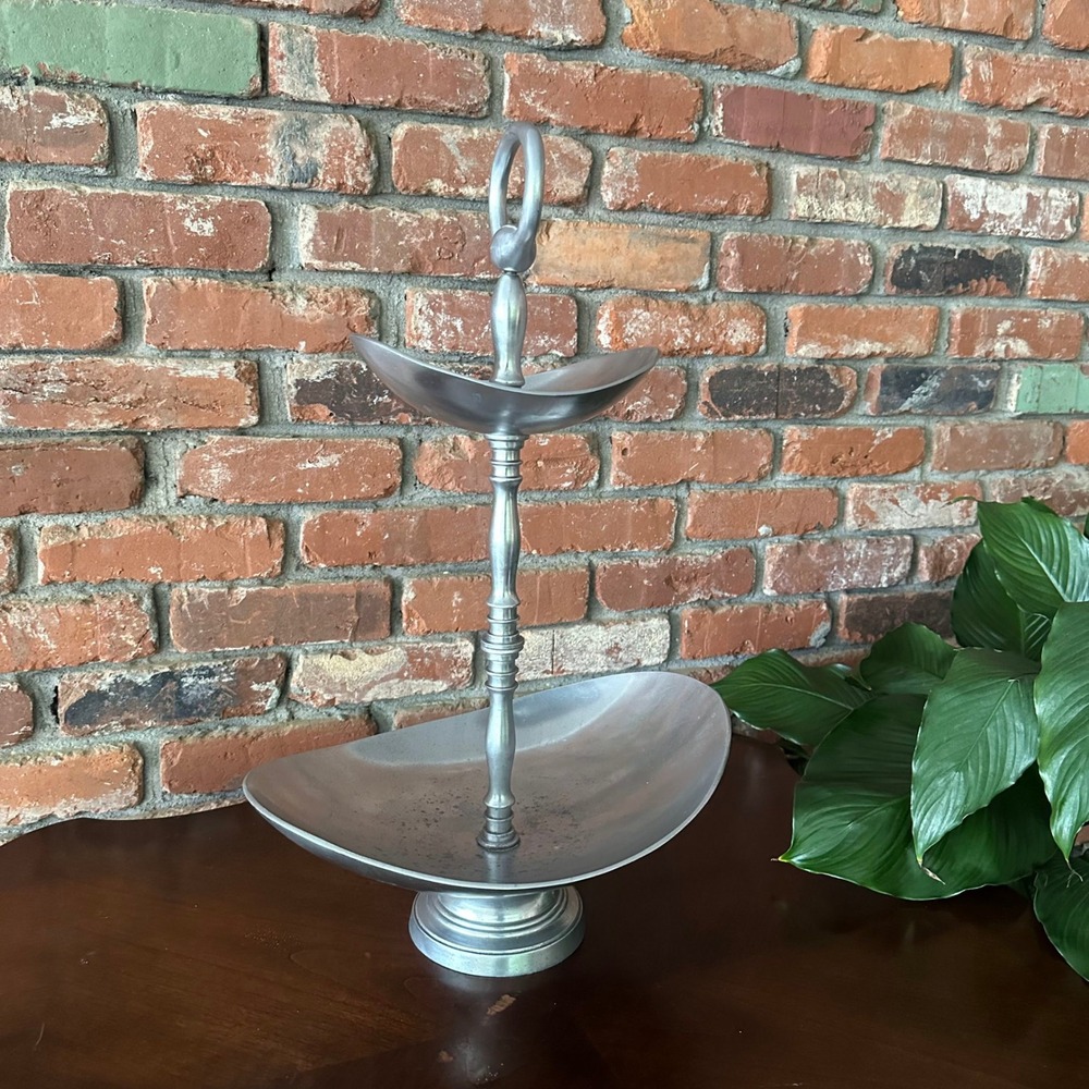 Large Two-Tier Silver-Tone Metal Serving Stand - Picture 3 of 7
